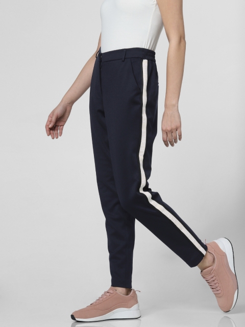 

Vero Moda Women Navy Blue Slim Fit Solid Regular Trousers With Side Stripes
