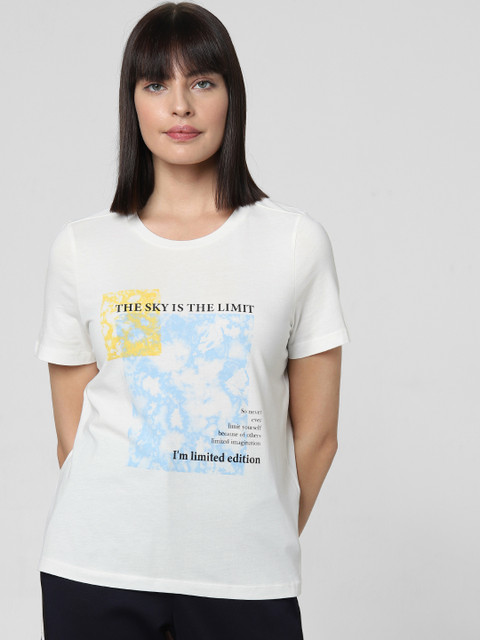 

Vero Moda Women White Printed Round Neck T-shirt