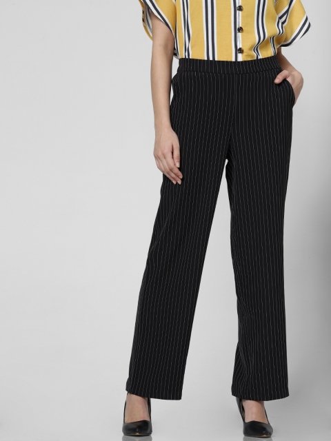 

Vero Moda Women Black & White Regular Fit Striped Parallel Trousers