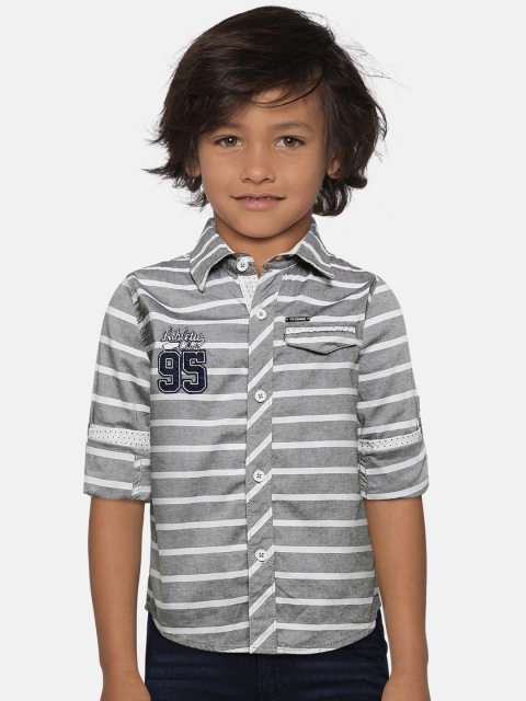 

612 league Boys Grey & White Regular Fit Striped Casual Shirt
