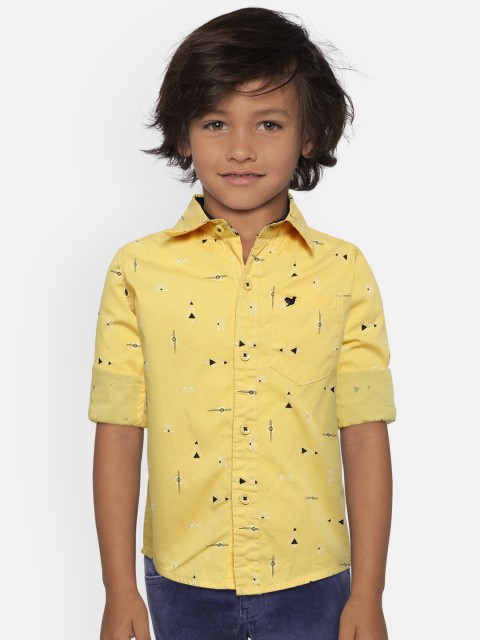 

612 league Boys Yellow & Black Regular Fit Printed Casual Shirt