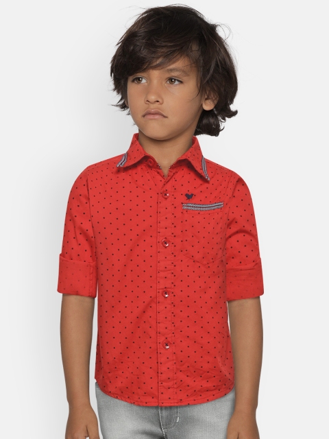 

612 league Boys Red & Black Regular Fit Printed Casual Shirt
