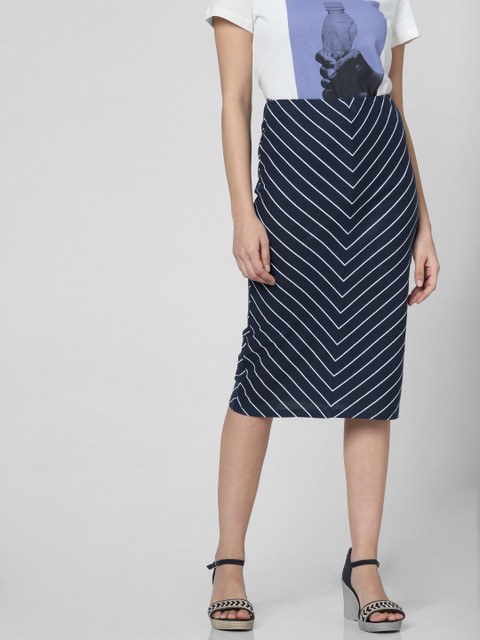 

Vero Moda Women Navy Blue Striped Straight Skirt