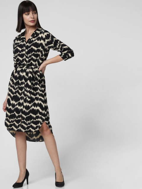 

Vero Moda Women Black & Cream Printed Shirt Dress