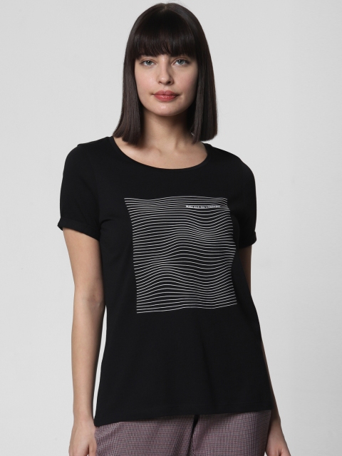 

Vero Moda Women Black & White Striped Round Neck T-shirt