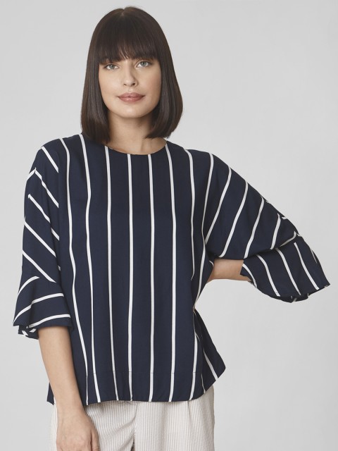 

Vero Moda Women Navy Blue & White Striped Regular Top