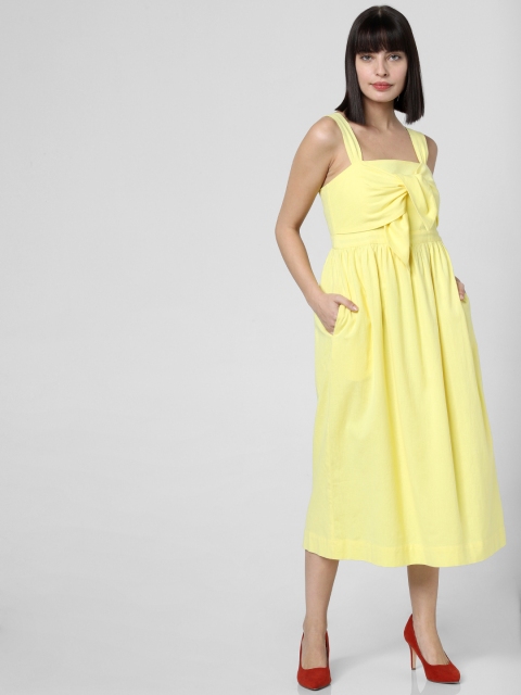 

Vero Moda Women Yellow Solid Fit and Flare Dress With a Bow Detailing