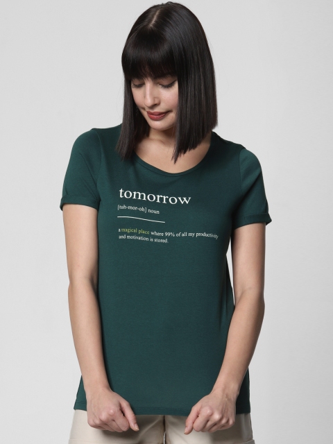 

Vero Moda Women Green Printed Round Neck T-shirt