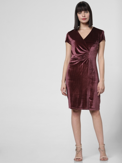 

Vero Moda Women Burgundy Solid Wrap Velvet Dress