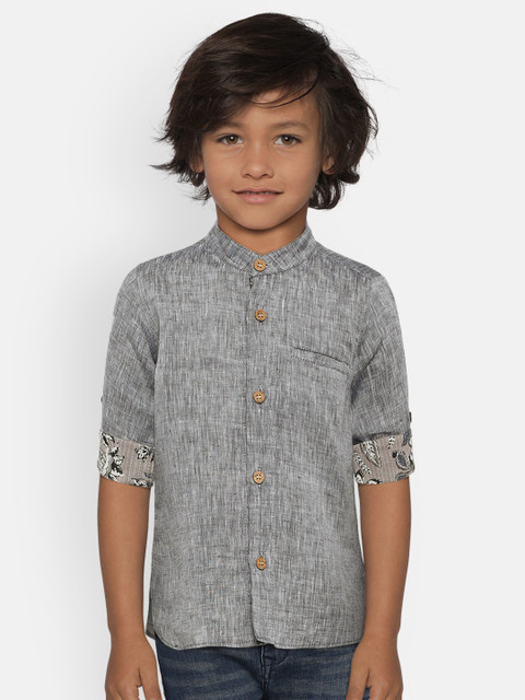 

LIZ JACOB Boys Grey Regular Fit Solid Casual Linen Shirt