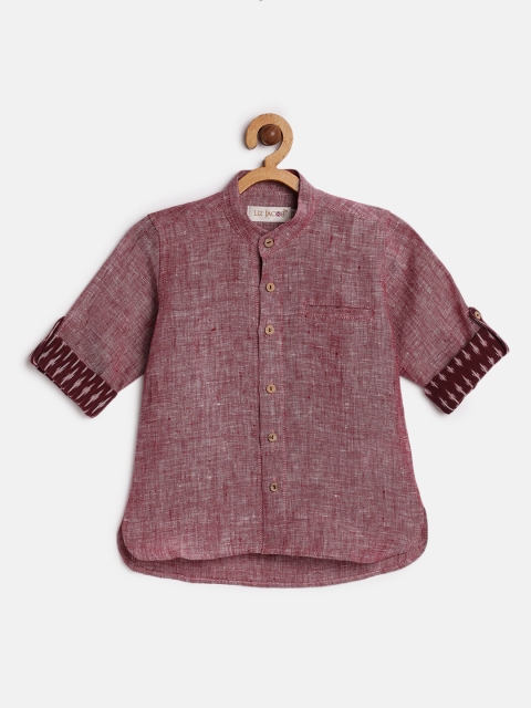 

LIZ JACOB Boys Maroon Regular Fit Solid Casual Linen Shirt