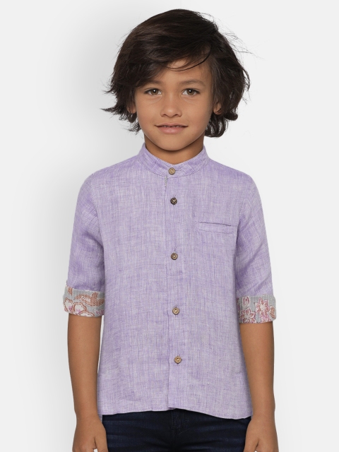 

LIZ JACOB Boys Lavender Regular Fit Solid Casual Linen Shirt