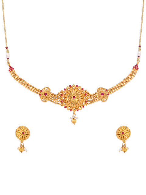 

Peora Gold Plated & Pink Studded Choker Jewellery Set