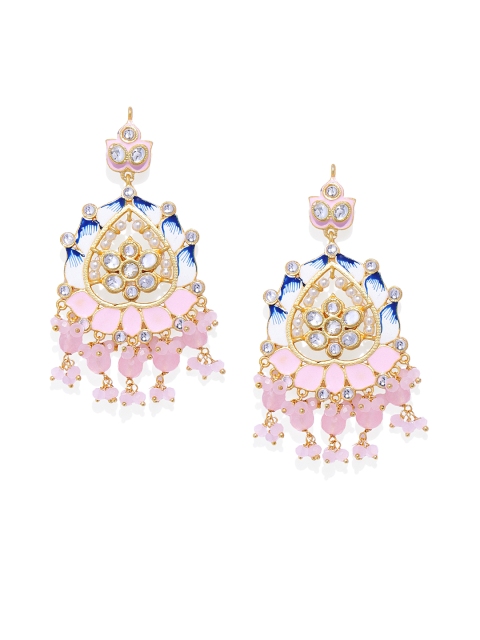 

Peora Gold-Plated & Pink Enamelled Meenakari Classic Drop Earrings