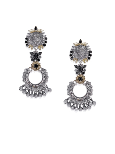 

Peora Silver-Plated & Black Contemporary Oxidised Drop Earrings
