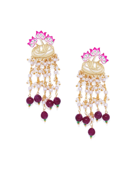 

Peora Gold-Plated & Pink Contemporary Handpainted Drop Earrings