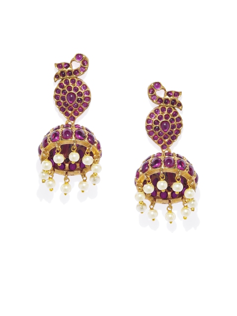 

Peora Gold-Plated & Pink Dome Shaped Temple Jhumkas