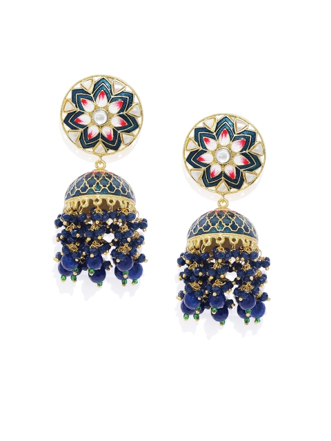 

Peora Gold-Plated & Green Enamelled Meenakari Dome Shaped Jhumkas