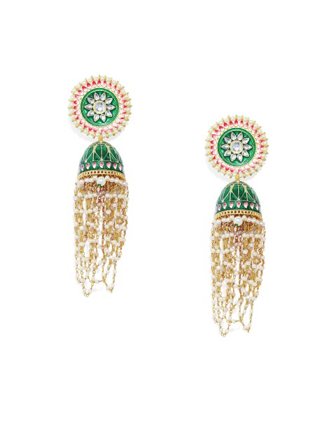 

Peora Gold-Plated & Green Meenakari Enamelled Dome Shaped Jhumkas