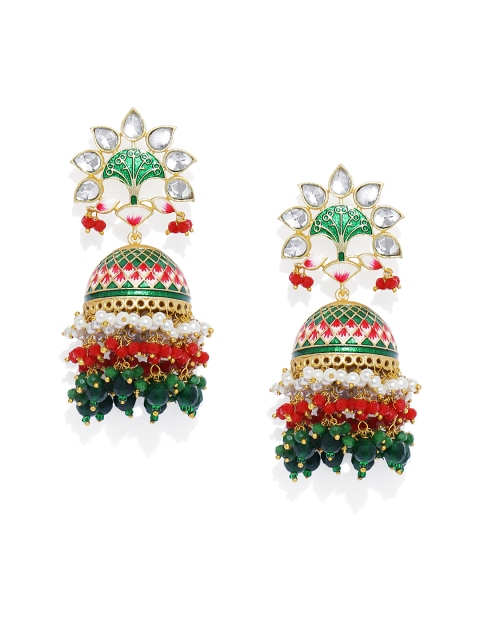 

Peora Green & Gold-Toned Dome Shaped Jhumkas