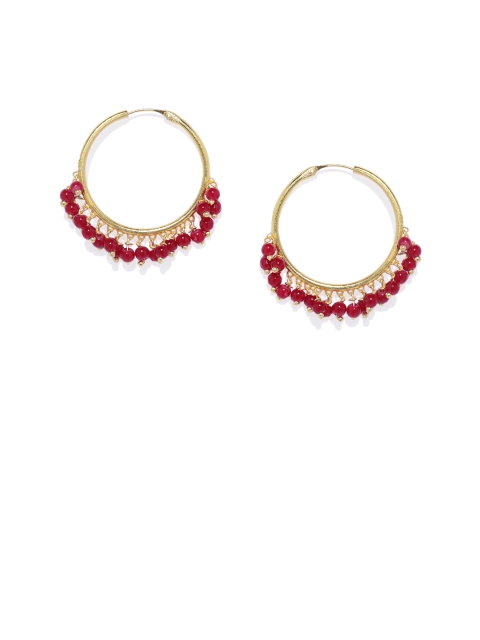 

Peora Gold-Plated & Maroon Circular Handpainted Drop Earrings