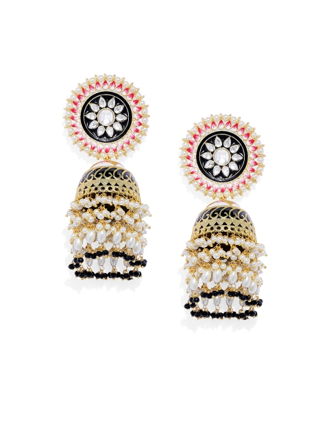 

Peora Gold-Plated & Black Enamelled Meenakari Dome Shaped Jhumkas