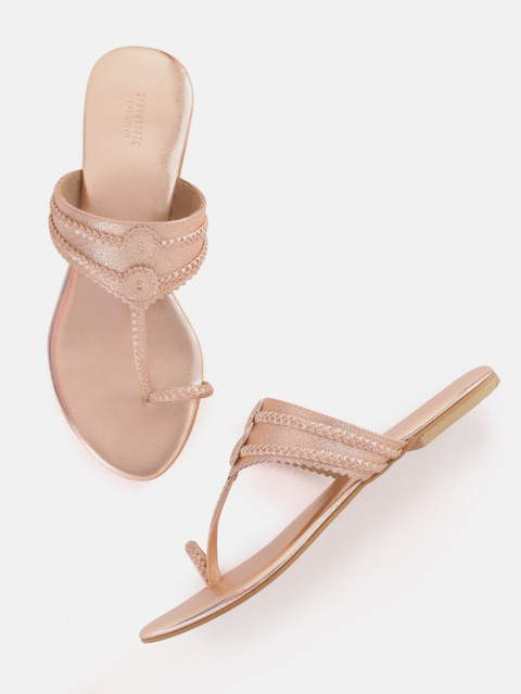 

Anouk Women Rose Gold-Toned Braided One Toe Flats