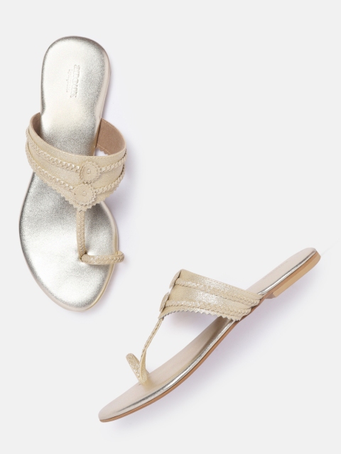

Anouk Women Gold-Toned Shimmer Braided One Toe Flats