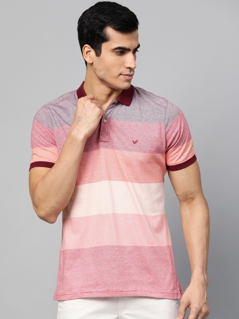 

Blackberrys Men Peach-Coloured & Pink Striped Polo Collar T-shirt