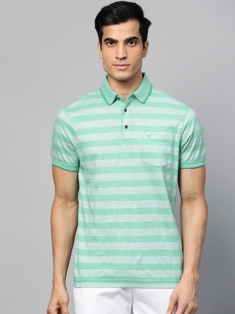 

Blackberrys Men Sea Green Striped Polo Collar T-shirt