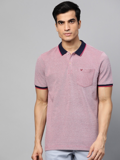

Blackberrys Men PInk Self Design Polo Collar T-shirt