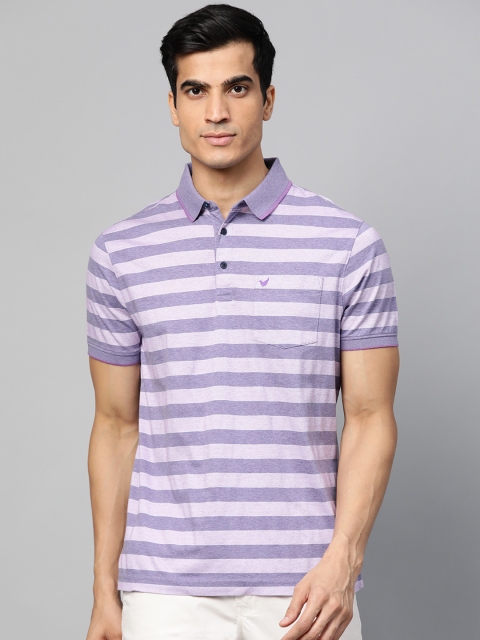 

Blackberrys Men Purple Striped Polo Collar T-shirt
