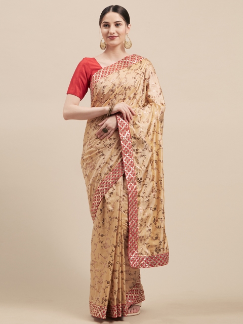 

Mitera Beige Embroidered Poly Silk Saree