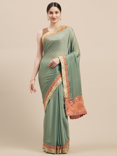 

Mitera Green Embroidered Poly Georgette Saree