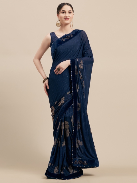 

Mitera Navy Blue Embellished Poly Silk Saree