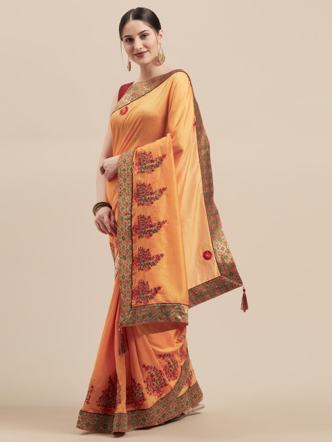 

Mitera Mustard & Green Poly Silk Embroidered Saree
