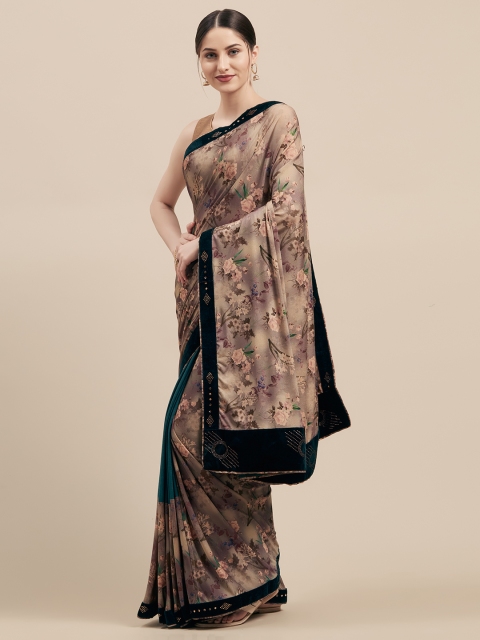 

Mitera Taupe & Green Poly Silk Printed Saree