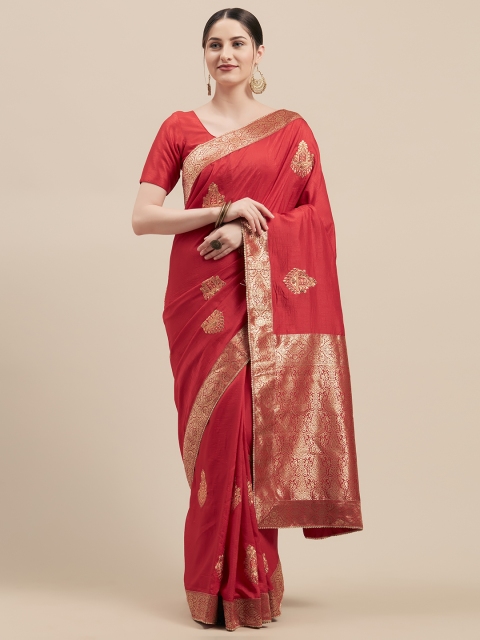 

Mitera Red & Gold-Coloured Poly Silk Saree