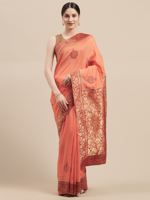 

Mitera Orange Embroidered Poly Silk Saree