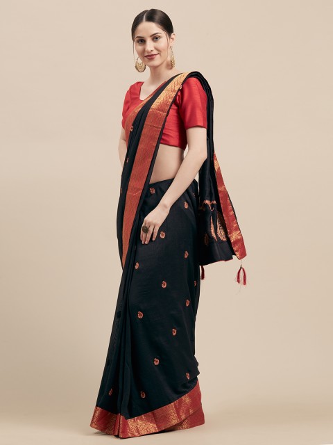 

Mitera Black & Red Poly Silk Embroidered Saree