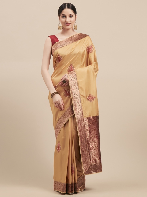 

Mitera Gold-Toned & Maroon Embellished Poly Silk Saree