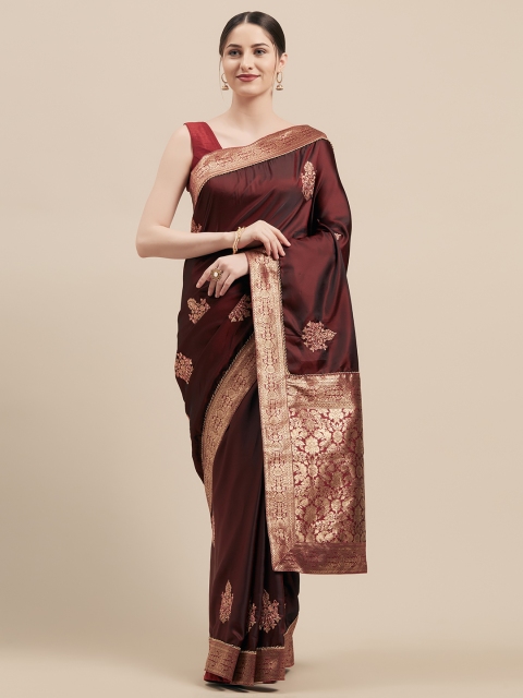 

Mitera Maroon & Gold-Toned Embellished Poly Silk Saree