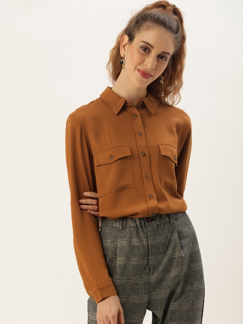 

FOREVER 21 Women Rust Brown Regular Fit Solid Formal Shirt