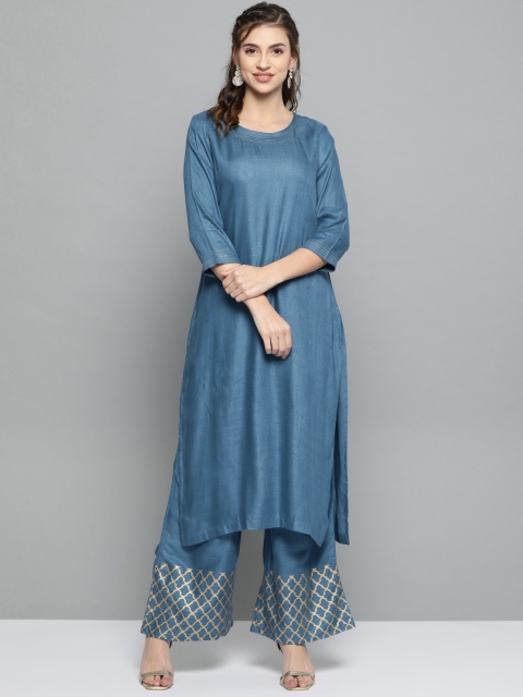 

HERE&NOW Women Teal Blue Solid Kurta with Palazzos