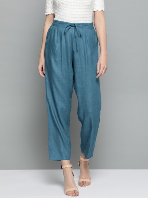 

HERE&NOW Women Blue Solid Cropped Straight Palazzos