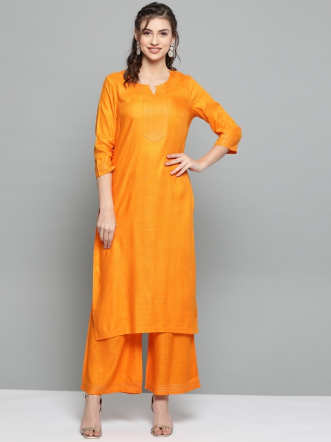 

HERE&NOW Women Orange Solid Kurta with Palazzos