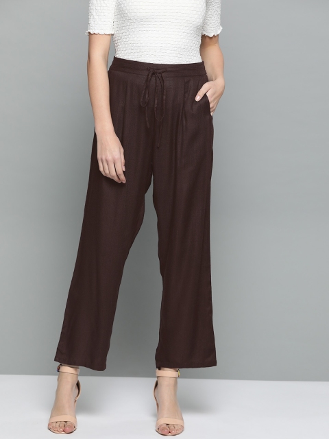 

HERE&NOW Women Coffee Brown Solid Straight Palazzos