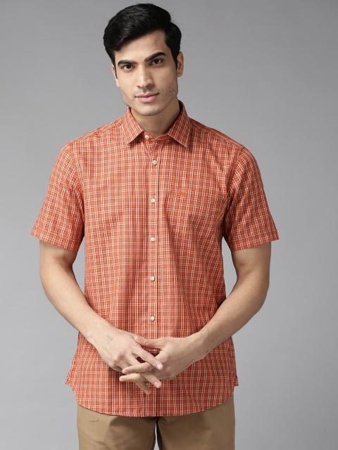 

Blackberrys Men Orange & Off-White Slim Fit Checked Casual Shirt