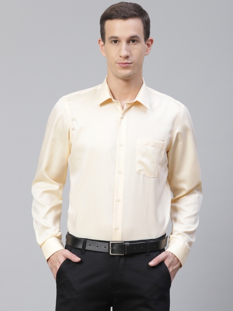 

Blackberrys Men Yellow Wrinkle Free Slim Fit Self Design Formal Shirt