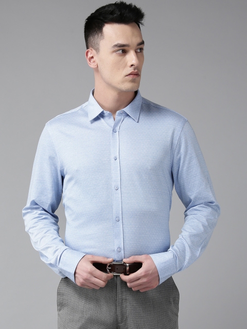 

Blackberrys Men Blue & White Slim Fit Self Design Formal Shirt